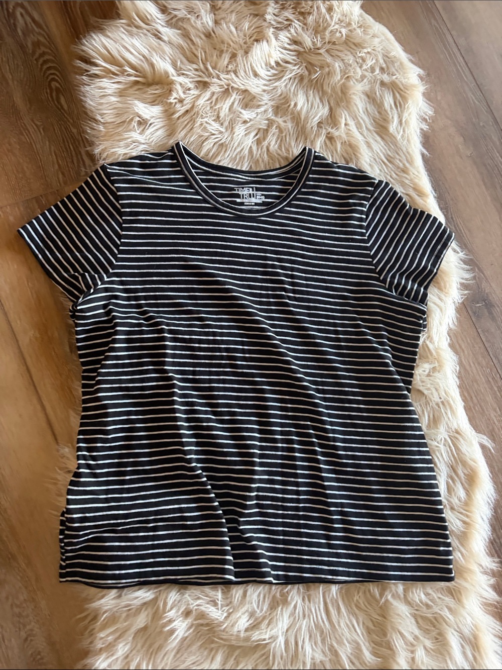 Time and Tru Black and White Striped Short Sleeve Tee